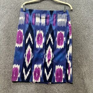 Talbots Pencil Skirt Size 6 Blue Purple Cotton Blend Knee Length Back Zip Office